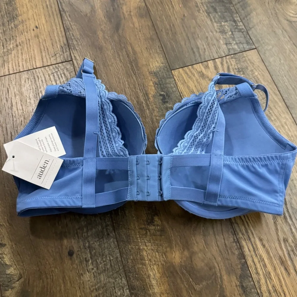 Auden Blue Lace Plunge Coverage Push-Up Bra 38D New Underwire Coquette - Picture 10 of 10
